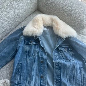 Reformation denim jacket w fur